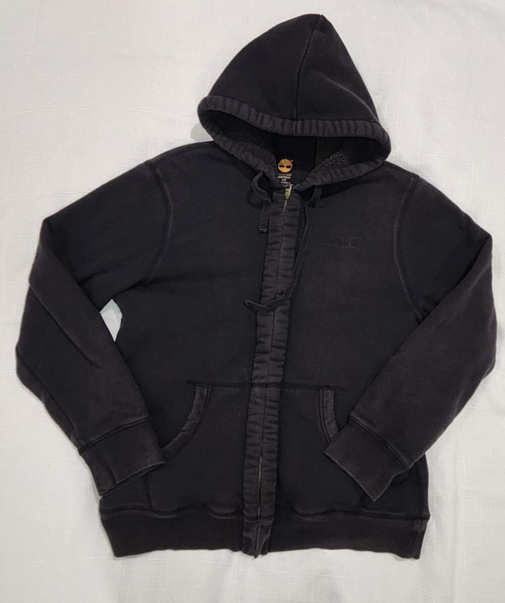Timberland Sherpa Lined Full Zip Hoodie Men's L Black Heavyweight Streetwear